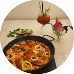 especial paella con bloody mary di ostriche